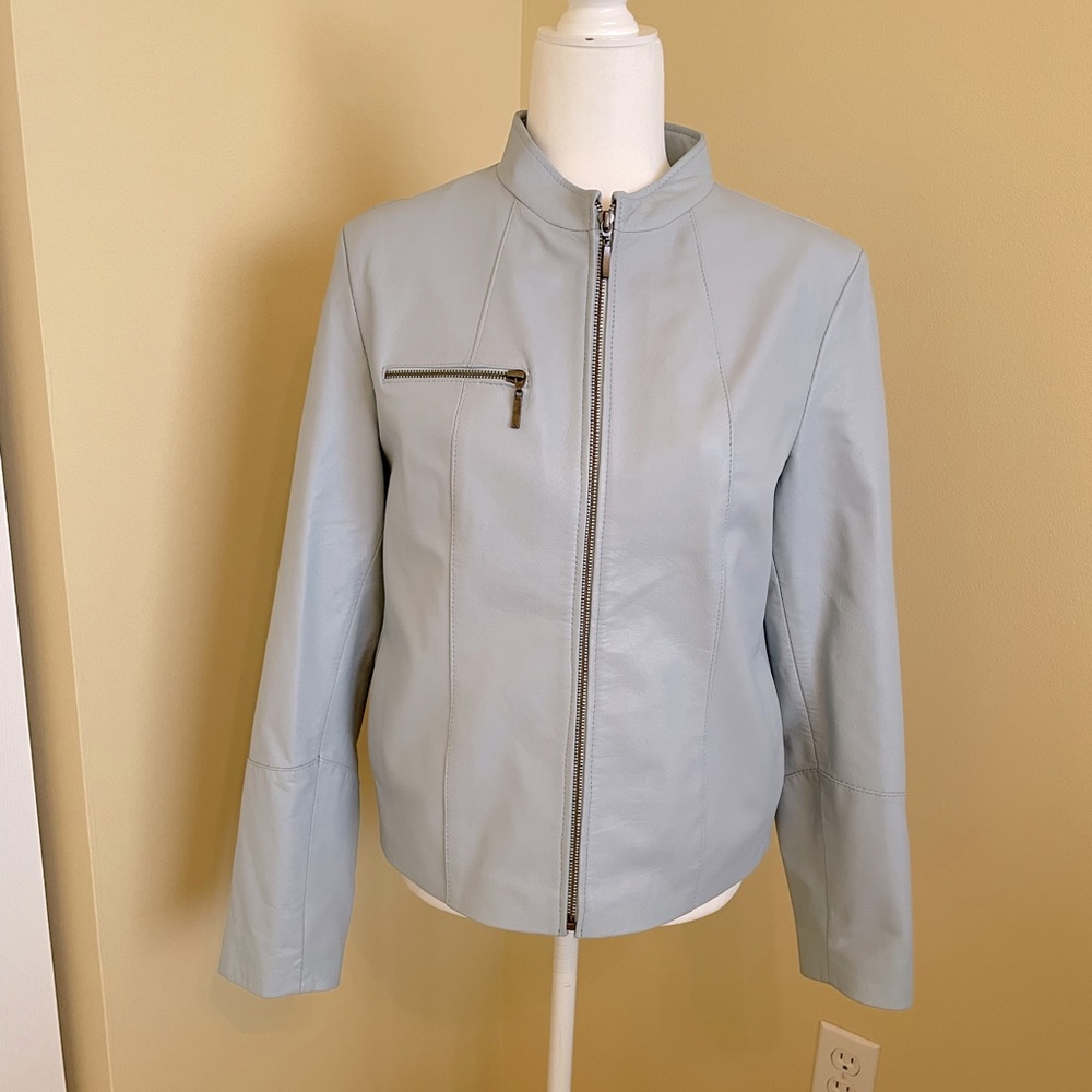 Kitaro Leather Jacket, Baby Blue, L